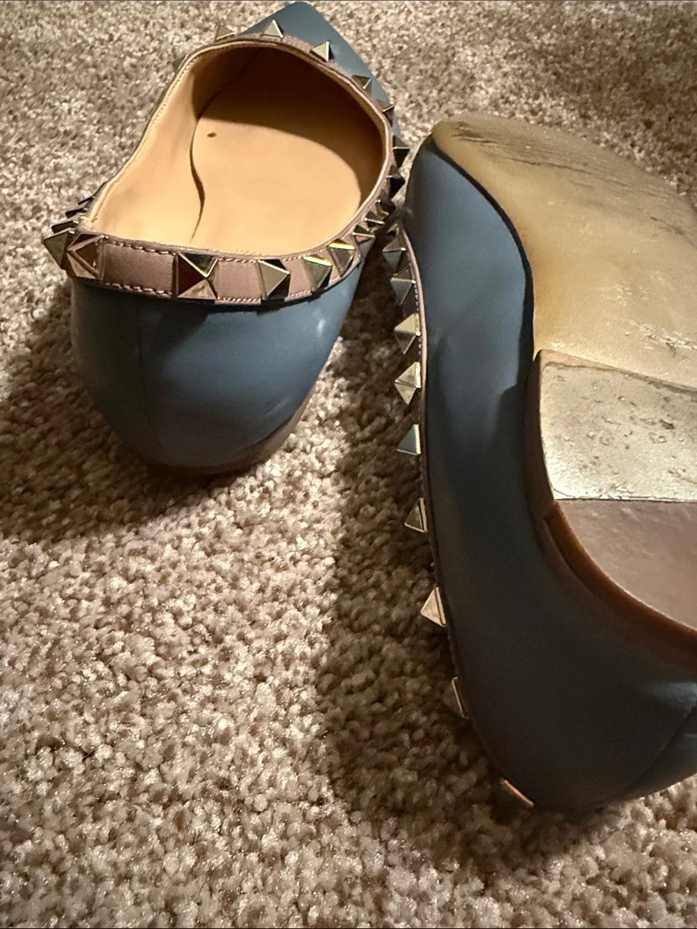 Valentino Garavani Blue Leather Rockstud Pointed Ballet Flats